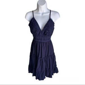 Ecowish Womens V-Neck Sleeveless Lace Mini Swing Skater Dress